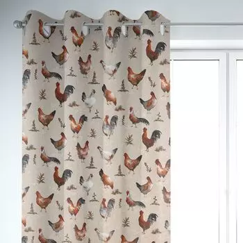 КРАСИВАЯ ЖИЗНЬ. Штора Куриная Ферма цыплята натуральная коричневая 245см подвесная присборенная лента-петля Schner-Leben, бежевый