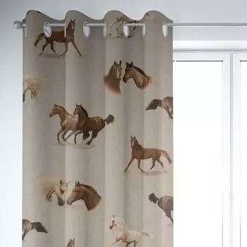 КРАСИВАЯ ЖИЗНЬ. Штора льняная однотонная в крапинку черная 245см подвесная присборенная лента-петля Schner-Leben, бежевый