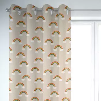 КРАСИВАЯ ЖИЗНЬ. Штора над радужными облаками, радужные облака, натуральный цвет, 2 подвеса, присборенная петлевая лента Schner-Leben, бежевый