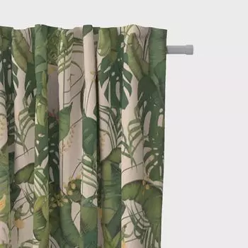 КРАСИВАЯ ЖИЗНЬ. Штора пальмовые листья какаду натуральный зеленый желтый 245см подвесные люверсы Schner-Leben, бежевый