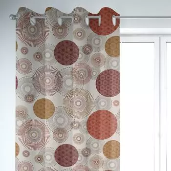 КРАСИВАЯ ЖИЗНЬ. Штора полуальварес круги орнамент натуральный синий зеленый подвесные люверсы Schner-Leben, бежевый