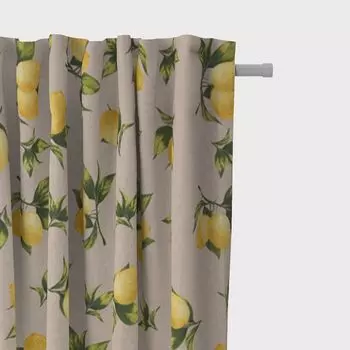 КРАСИВАЯ ЖИЗНЬ. Штора полупанама лимоны натуральный зеленый желтый 245см подвесные люверсы Schner-Leben, бежевый