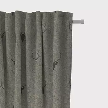 КРАСИВАЯ ЖИЗНЬ. Штора жаккардовая голова оленя с рогами зелено-бежевая подвесная лента с копченой петлей Schner-Leben, зеленый