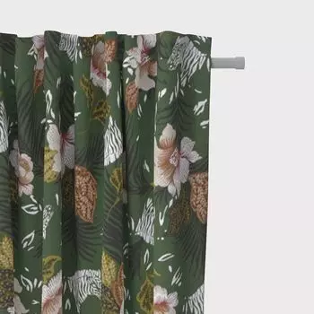 КРАСИВАЯ ЖИЗНЬ. Штора ZOOP цветы зебра зеленый коричневый белый черный 245c подвесные люверсы Schner-Leben, мультиколор
