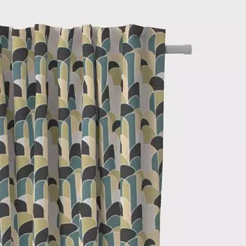 КРАСИВАЯ ЖИЗНЬ. Шторы Сосуды Вазы Ретро Геом. разноцветная лента мятно-белого цвета, 245 см, дымчатая петля для подвески Schner-Leben, зеленый