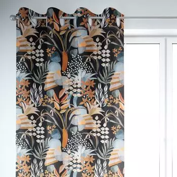 КРАСИВАЯ ЖИЗНЬ. Занавес Бархат Digitaldr. Арт-деко листья формируют черную подвеску с копченой петлевой лентой Schner-Leben, черный