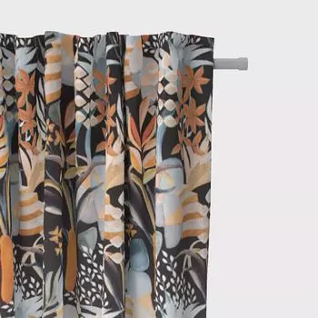 КРАСИВАЯ ЖИЗНЬ. Занавес Бархат Digitaldr. Экзотические цветы Какаду, темная подвеска, лента-петля со сборками Schner-Leben, черный