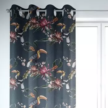 КРАСИВАЯ ЖИЗНЬ. Занавес бархатный тропические орхидеи листья бежевый разноцветный 245см или желаемой длины подвеска на петлевой ленте Schner-Leben, синий