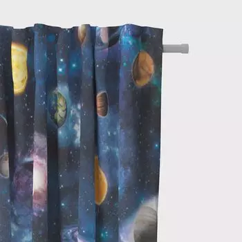 КРАСИВАЯ ЖИЗНЬ. Занавеска «космос», космическое пространство, планета земля, синяя, красочная, 245 см, подвесные люверсы Schner-Leben, синий