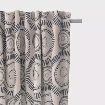 КРАСИВАЯ ЖИЗНЬ. Занавеска Мандала в горошек, линии, натуральный ночной синий, кремовый, белый, подвесные люверсы Schner-Leben, бежевый