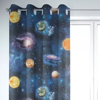 КРАСИВАЯ ЖИЗНЬ. Занавеска «Морской пляжный домик» цвета экрю, сине-красная, 245см, подвесная, с присборенной петлевой лентой Schner-Leben, синий