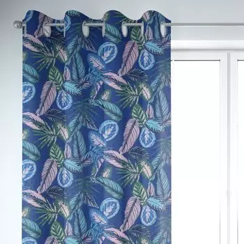 КРАСИВАЯ ЖИЗНЬ. Занавеска «Растения джунглей», синий, зеленый, розовый, 245 см, подвесная лента с копченой петлей Schner-Leben