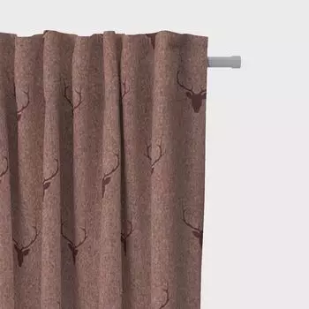 КРАСИВАЯ ЖИЗНЬ. Занавеска с головой оленя, рогами, красными, коричневыми, темно-красными, 245 см, подвесные люверсы Schner-Leben, красный