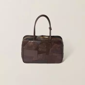 Красивая кожаная сумка в стиле пэчворк Miu Miu, коричневый