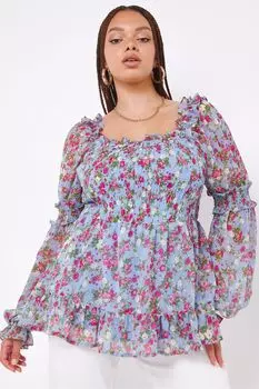 Красивая синяя блузка с квадратным вырезом и рюшами Simply Be, синий