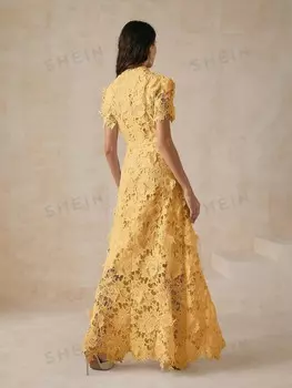 Красивое Однотонное кружевное платье для летних женщин Anewsta, желтый