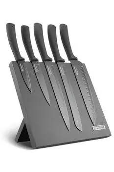 Красивый классический набор ножей из 6 предметов черного цвета, магнитный блок, поварской нож, нож для хлеба, универсальный нож, нож для овощей, подставка для ножа EDENBERG