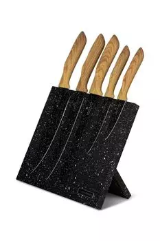 Красивый классический набор ножей из 6 предметов с магнитным блоком, рукояткой из искусственного дерева, поварским ножом, ножом для хлеба, универсальным ножом, ножом для овощей, держателем ножа EDENBERG