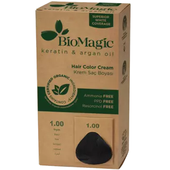 Краска для волос черная 1.00, 250 г Biomagic Keratin&Argan oil, цвет czarna