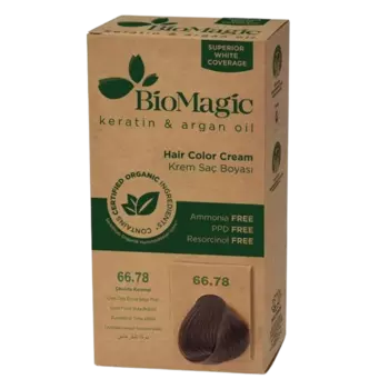 Краска для волос очень темный перламутровый блондин 66.78, 250 г Biomagic Keratin&Argan oil, цвет bardzo ciemny perowy blond 66.78