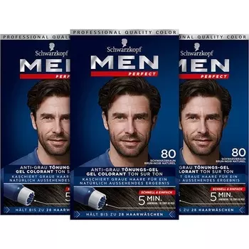 Краска для волос Schwarzkopf 80 Черный Коричневый — упаковка из 3 шт., Men Perfect