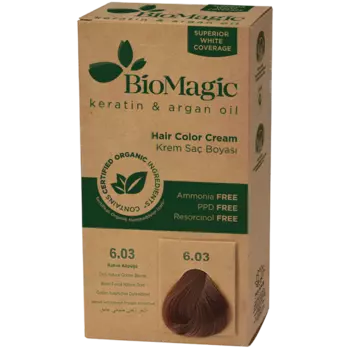 Краска для волос тёмно-золотистый блондин 6.03, 250 г Biomagic Keratin&Argan oil, цвет zoty blond 6.03