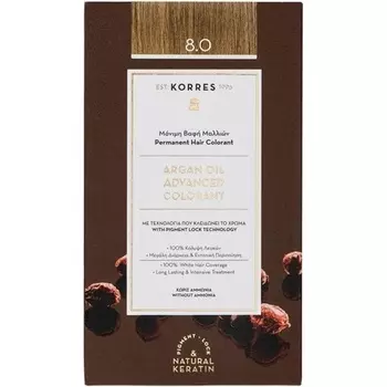 Краска с аргановым маслом Без аммиака Краска для волос Светло-русый 8,0 100% закрашивание седых волос Веганский стойкий результат, Korres