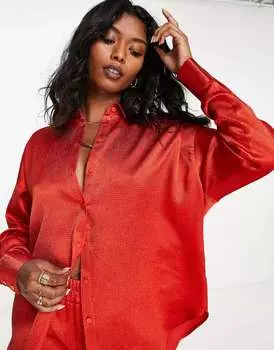 Красная атласная рубашка оверсайз Vero Moda