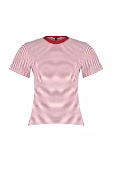 Красная базовая трикотажная футболка премиум-класса в полоску с круглым вырезом Trendyol, красный