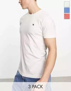 Красная/белая/синяя футболка с логотипом Abercrombie & Fitch 3 Pack