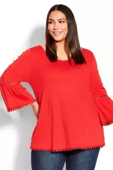 Красная блузка с вязаными вставками на рукавах Evans, красный