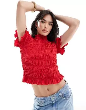 Красная детская футболка со сборками ASOS DESIGN