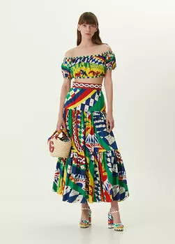 Красная длинная юбка с разноцветным узором Dolce&Gabbana