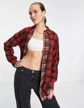 Красная двухслойная рубашка в клетку Topshop