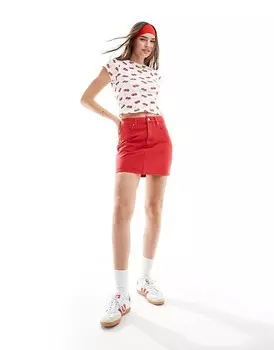 Красная джинсовая мини-юбка с завышенной талией ASOS DESIGN