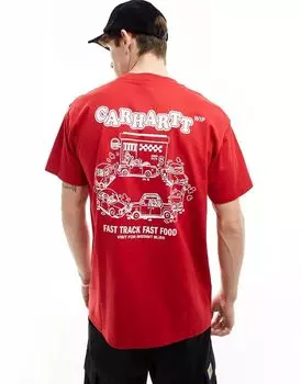 Красная футболка Carhartt WIP с надписью Fast Food на спине