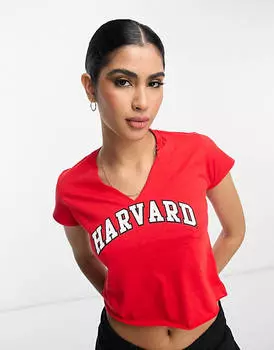 Красная футболка Harvard License с вырезом на шее ASOS DESIGN