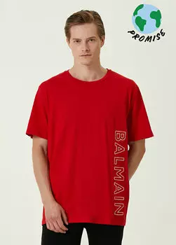 Красная футболка из органического хлопка с логотипом Balmain