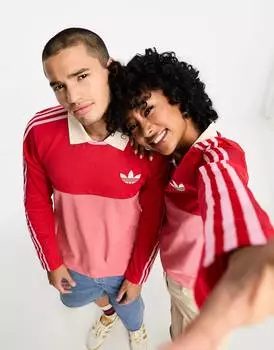 Красная футболка-поло с длинными рукавами унисекс adidas Originals adicolor 70-х