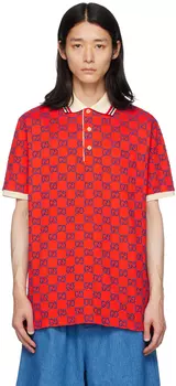Красная футболка-поло с узором GG Gucci