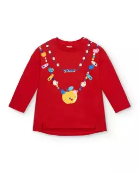 Красная футболка с длинными рукавами для девочек Trompe l'oeil Tuc tuc