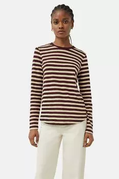 Красная футболка с длинными рукавами и полосатым хлопковым ножом Jigsaw, красный