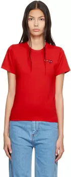 Красная футболка с двойным сердцем Comme des Garons Play