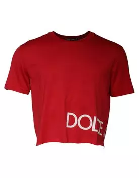 Красная футболка с принтом логотипа, укороченная с круглым вырезом Dolce & Gabbana