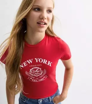 Красная футболка с принтом New York Crest для девочек New Look, красный