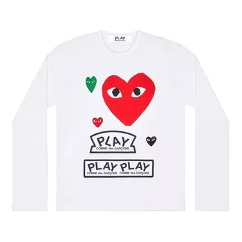 Красная футболка с яркими сердечками Comme Des Garcon, белый