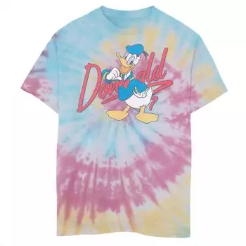 Красная футболка с рисунком и надписью «Дисней Дональд Дак» для мальчиков 8–20 лет с надписью и логотипом в стиле тай-дай Disney