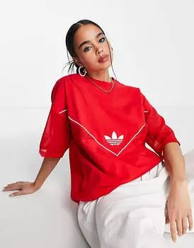 Красная футболка с трилистником и сетчатыми вставками adidas Originals