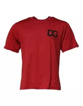 Красная хлопковая футболка с круглым вырезом и логотипом DG Dolce & Gabbana