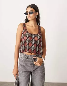 Красная майка ASOS EDITION – с геометрическими украшениями и кружевным узором